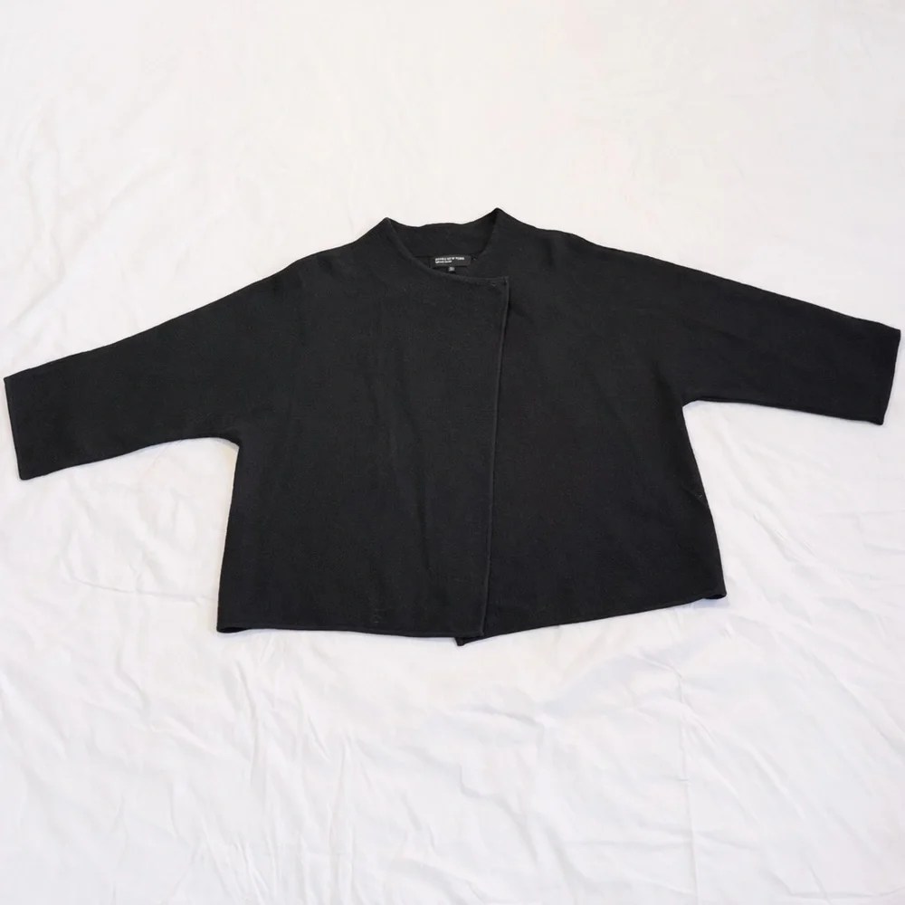 Jones New York Collection Black Merino Wool Snap Front Sweater XL - Picture 5 of 7